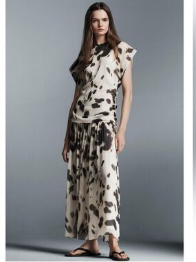 Zara Ivory Maxi Dress with Black Spot Print